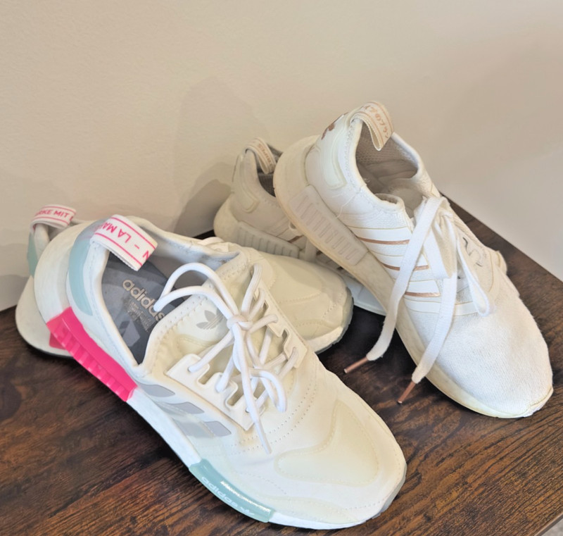 Pair of 2 Adidas Running Shoes, Women Size 6.5 US, NMD BOOST, NMD R1 HALO