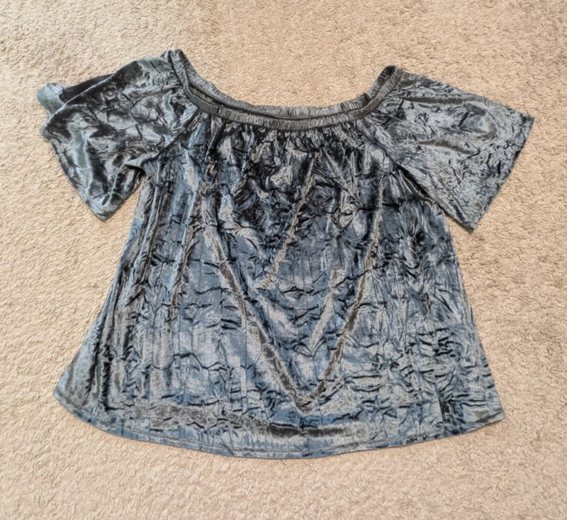 Knox Rose Velvet Shirt Womens Sz L Blue Peasant Whimsigoth Fairy Grunge Boho