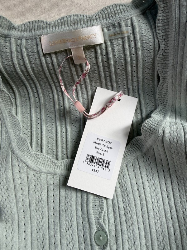LoveShackFancy Martti Stretch Pointelle Cardigan in Eau De Nil gallery
