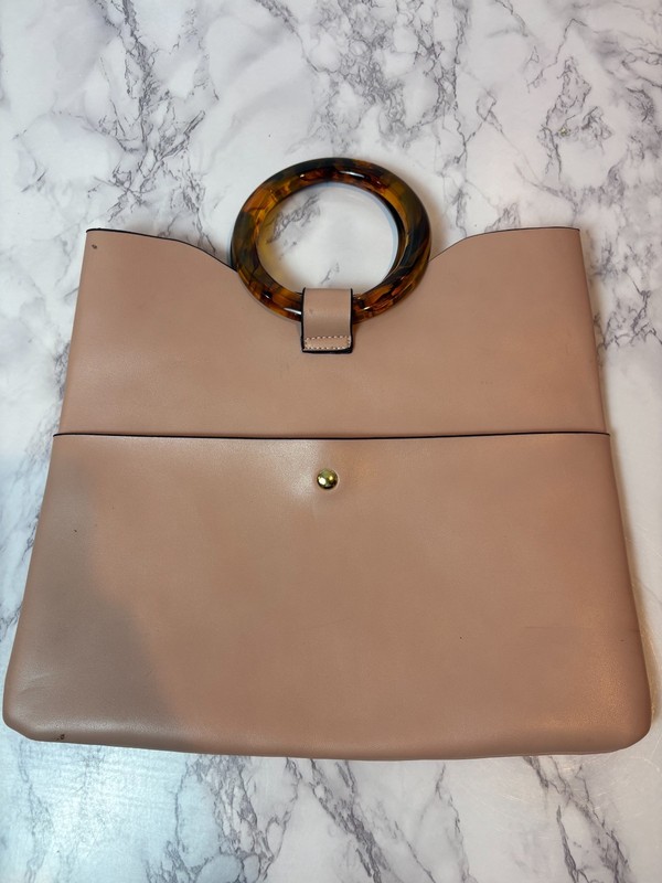 Women’s Faux Leather Blush Pink Tote Turtle Shell Hoop Ring Handles