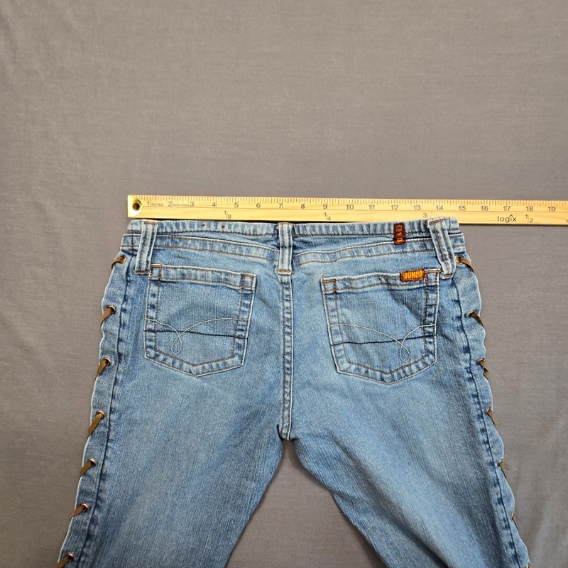 Vintage Y2K 90s Bongo Size 7 Lace-Up Low Rise Flare Jeans Festival Denim Boho gallery