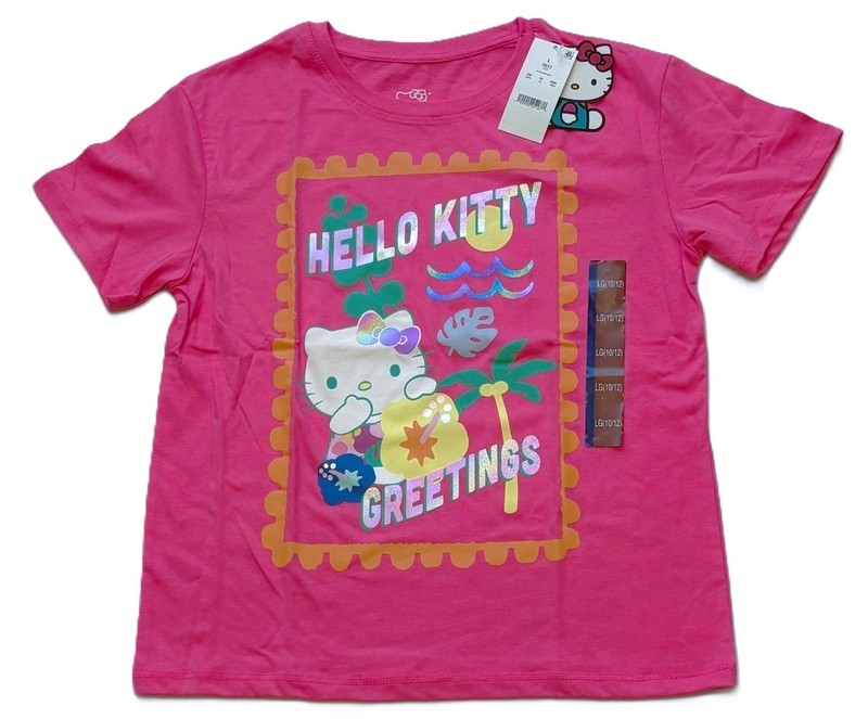 New Pink Sanrio Hello Kitty Greetings Tee Shirt Size L 10-12 NWT