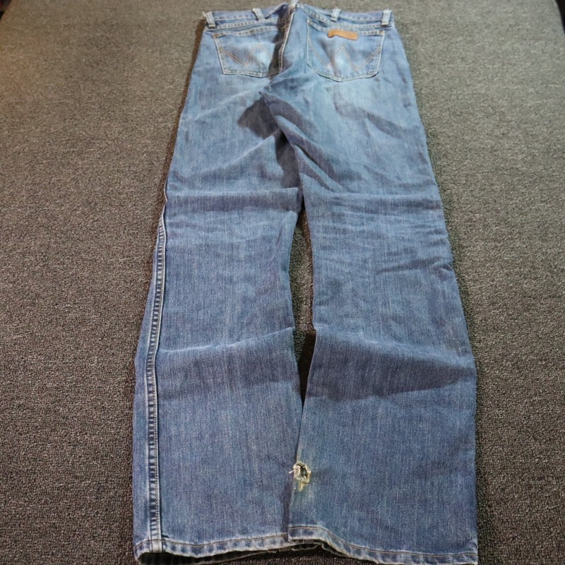 Wrangler Bootcut Mens 32×36 Blue Jeans Distressed Vintage Y2k Grunge Cowboy