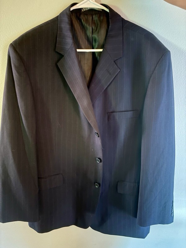 Mazzoni Men’s Black Pinstripe Suit Jacket 48/43R Single-Breasted 3-Button