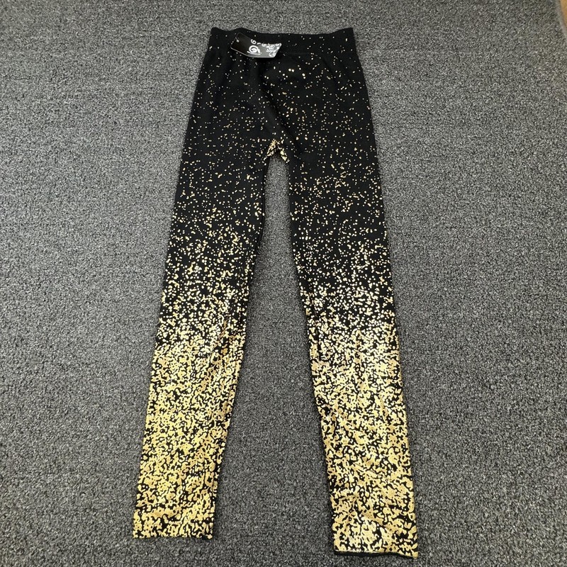 GM Fashion USA Leggings Womens One Size Black Gold Foil Ombre Stretch Pants