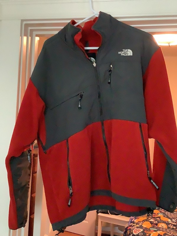 The North Face Mens L Softshell Jacket Red Gray Full Zip Fleece Lined