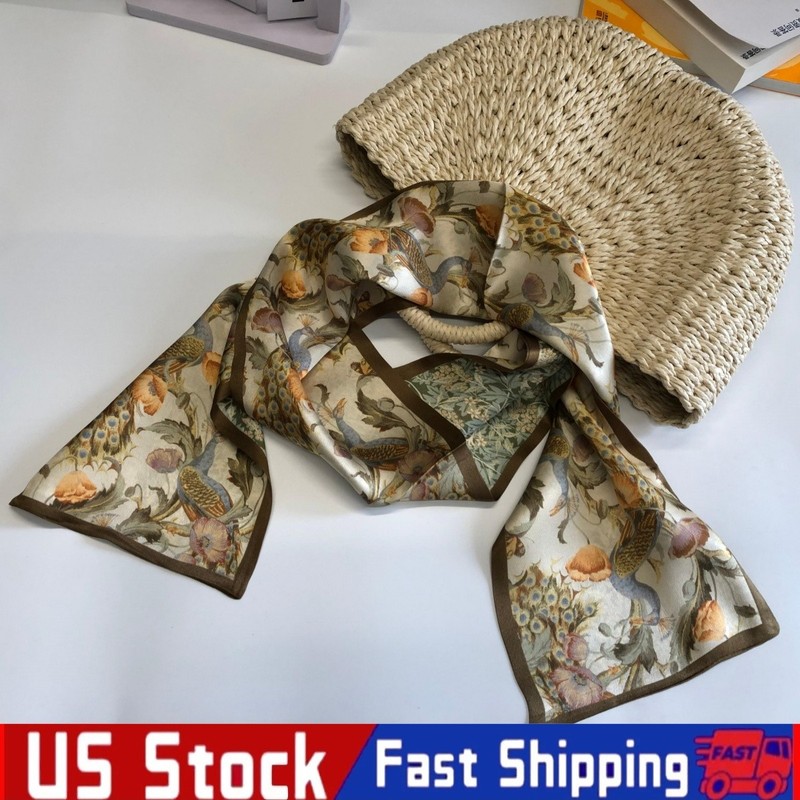100% Mulberry Silk Skinny Long Scarf Double-Sided Print Hairband Neck Kerchief