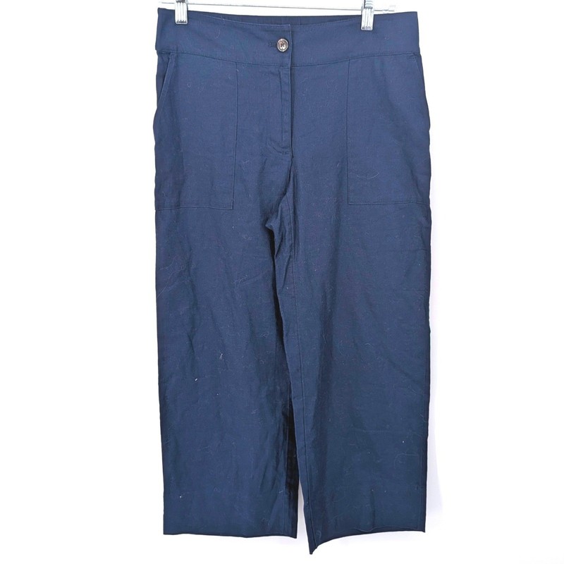 Pure Jill J Jill Pants Women Medium Blue Hemp Blend Wide Leg Crop Casual Coastal
