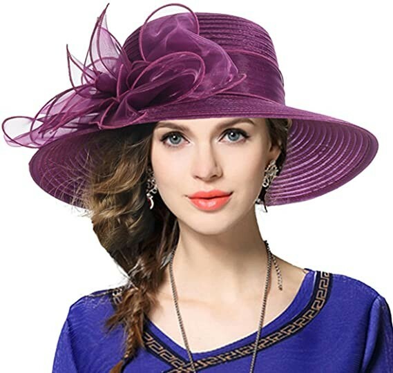Women's Kentucky Derby Church Dress Hat Wide Brim Bridal Shower Drawstring Hat gallery