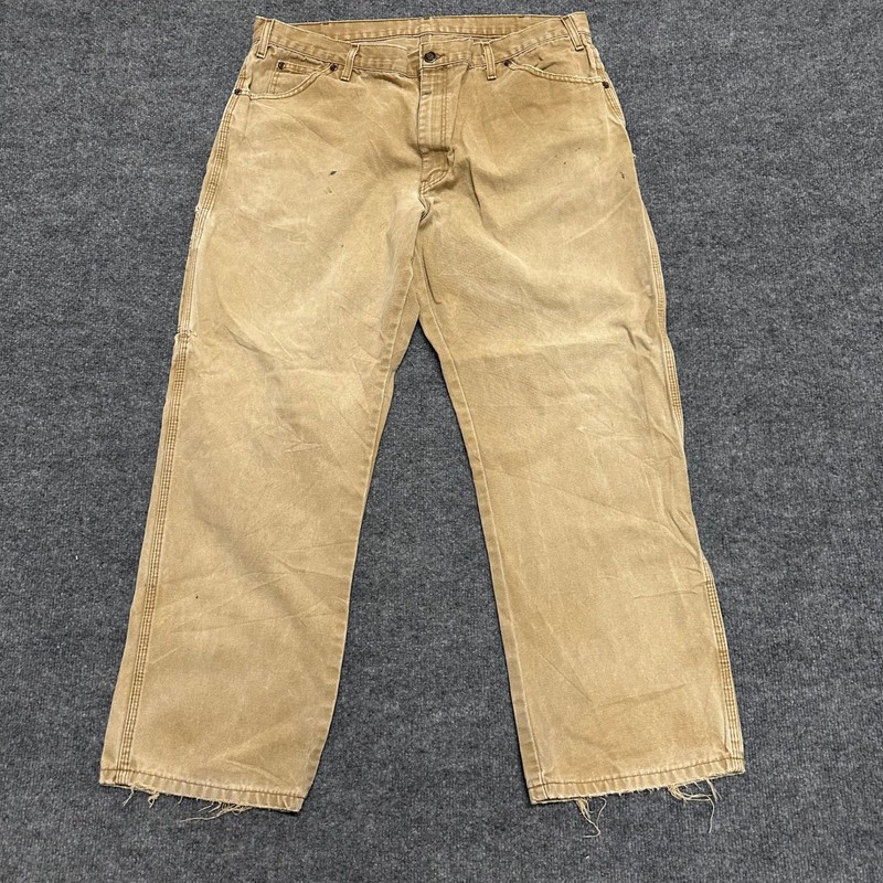 Dickies Carpenter Pants Mens Size 36×30 Tan Duck Canvas Distressed Workwear
