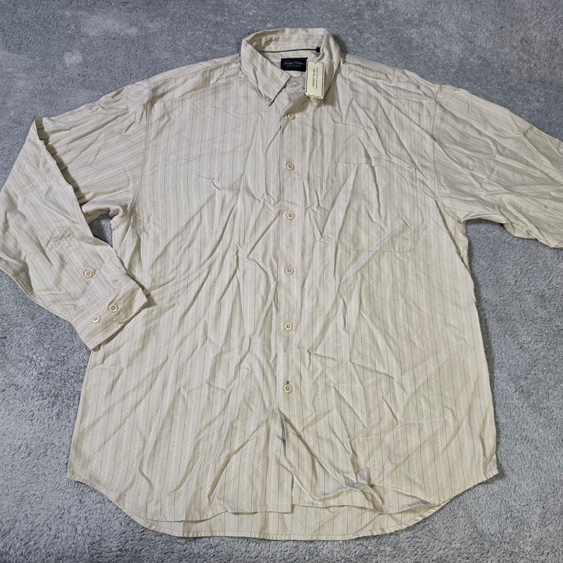 Indigo Palms Mens M Button Down Shirt Tan Striped Tencel Lyocell IP3369 NWT