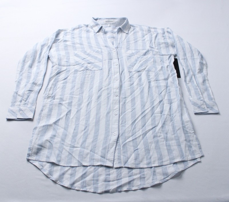 Thread & Supply Women’s Long Sleeve Striped Button Down CG2 White/Blue Small NWT