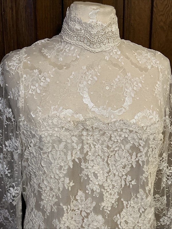 Vintage Jessica McClintock Cream High Collar Dress sz 6 1980s 1990s Made In USA gallery