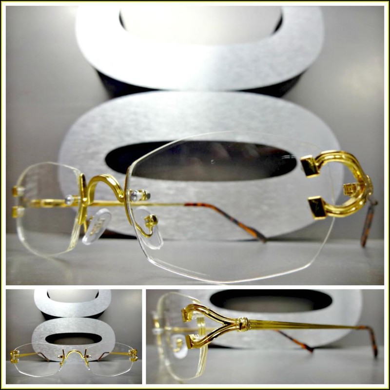 Men Classy Elegant Sophisticated Style Clear Lens EYE GLASSES Gold Rimless Frame