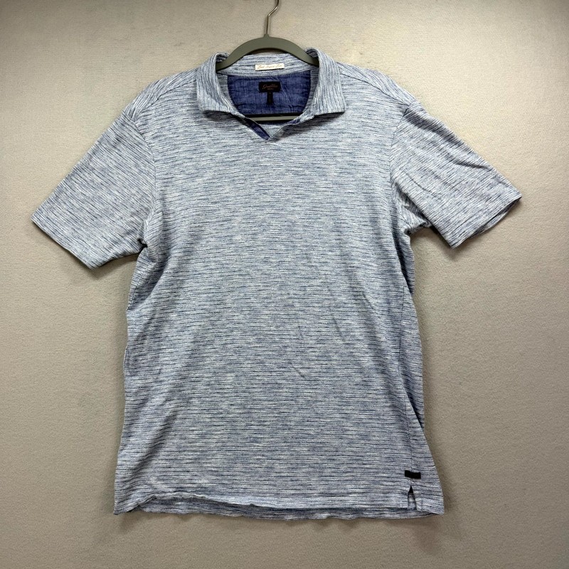 Good Man Brand Polo Shirt Mens Medium Blue Stripe Cotton Performance Preppy Golf