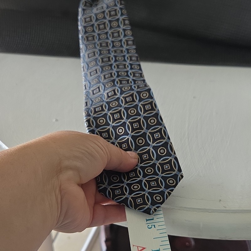 Bergamo New York Men’s Pretied Clip-On Silk Tie Blue/Black/Gold Geometric