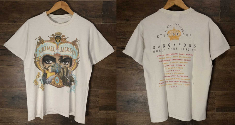 Vintage 1992 Michael Jackson Dangerous World Tour Graphic T-Shirt Rare Band Tee