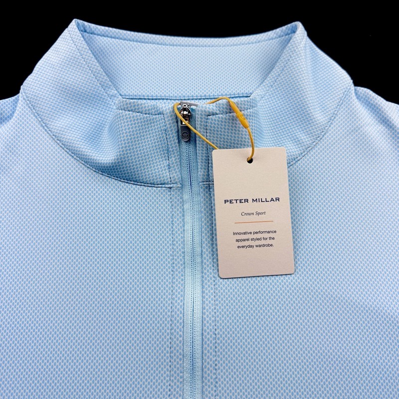Peter Millar Crown Sport Perth Geometric Quarter Zip Pullover Blue XL $150