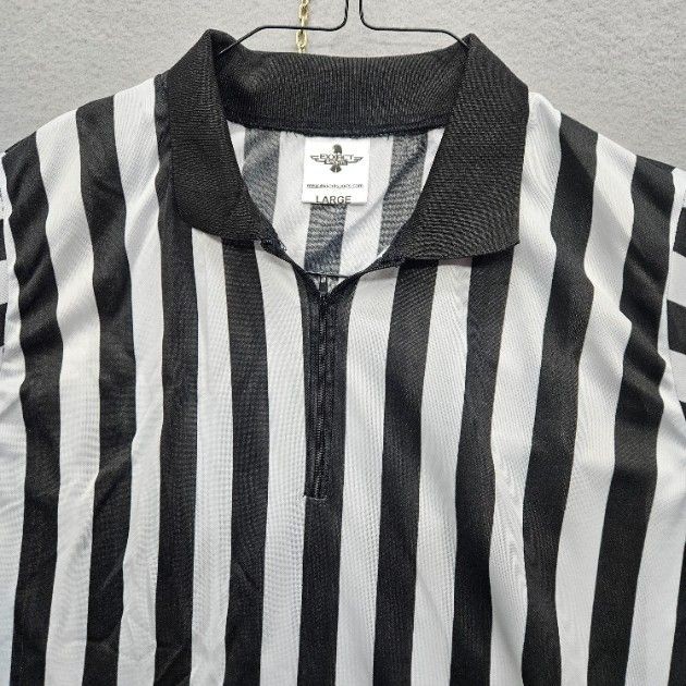 EXXACT Sports Men's Size Large Black White Striped Short Sleeve Polo Shirt gallery