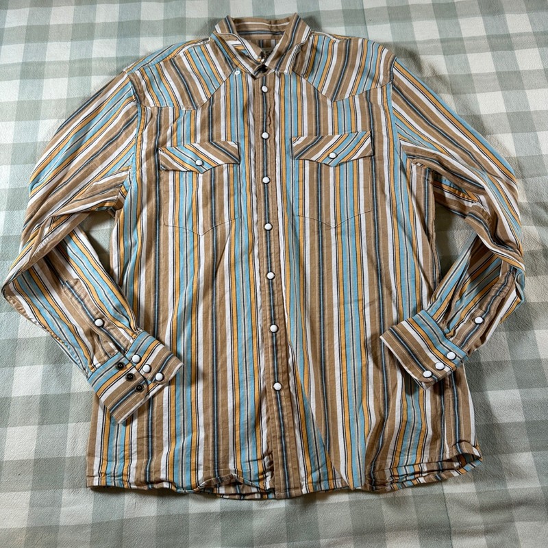 Schaefer Outfitter Mens Western Pearl Snap Shirt Striped Cotton Blend Size M