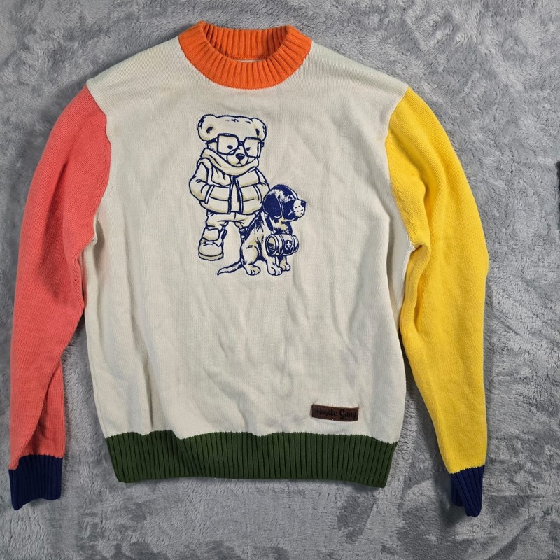 Men’s Hustle Gang Knit Pullover Sweater Graphic Crew Neck Colorful Sz Small