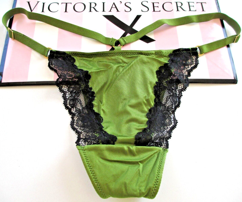 VICTORIA’S SECRET VERY SEXY V-String Thong Panty S L XL Green NWT Black Lace VS