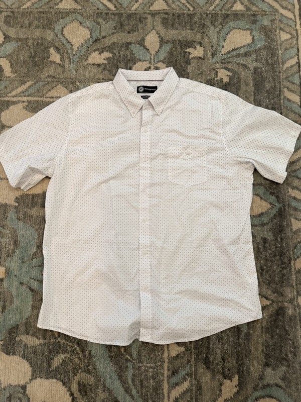 Weatherproof LS Button Down Shirt Mens XXL White Print Comfort Stretch Easy Care