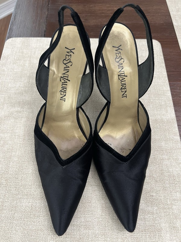 Yves Saint Laurent vintage black satin heels size 7 Classic Party Wedding Guest