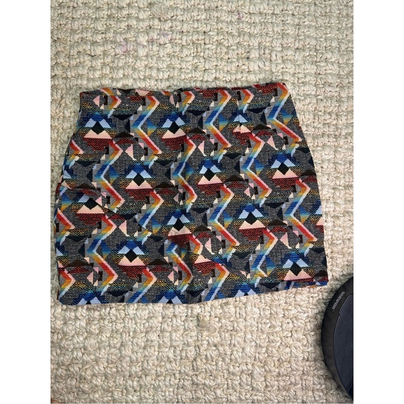 Zara Multicolor Geometric Knit Mini Skirt in Blue, Red, Pink, Yellow, Black