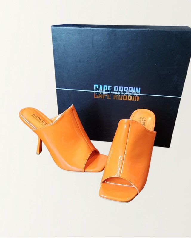 NIB Women's Orange Open Toe Slip-On Mule Stiletto HeelS Size 5.5 gallery