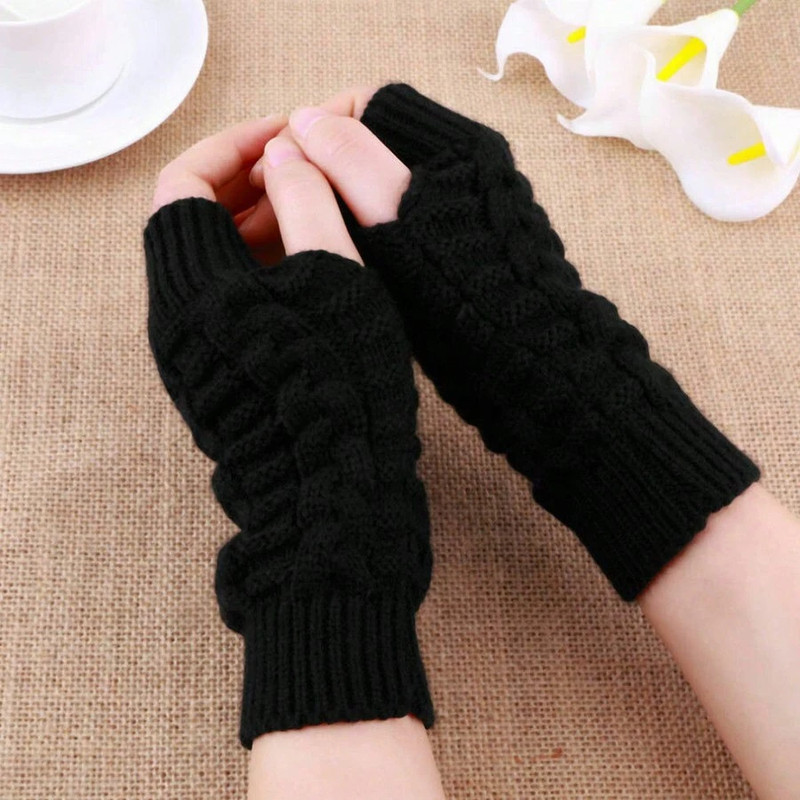 Women’s Fingerless Winter Gloves Half Finger Wool Knit Gloves Soft & Warm Glove