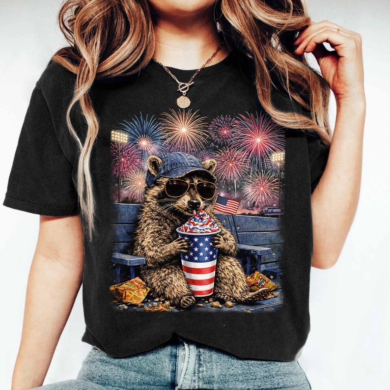 Raccoon Drinking Meme Graphic T-Shirt America 250th 4th of July