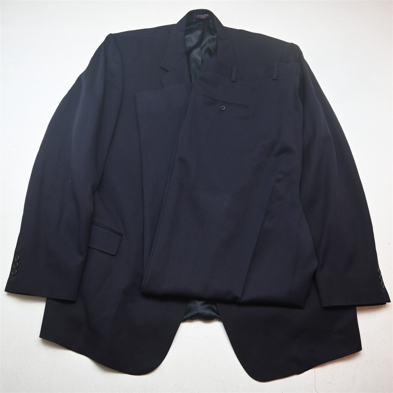 Vtg USA Made 54L 46×36 Navy Blue 100% Wool Mens Jacket Pants Suit