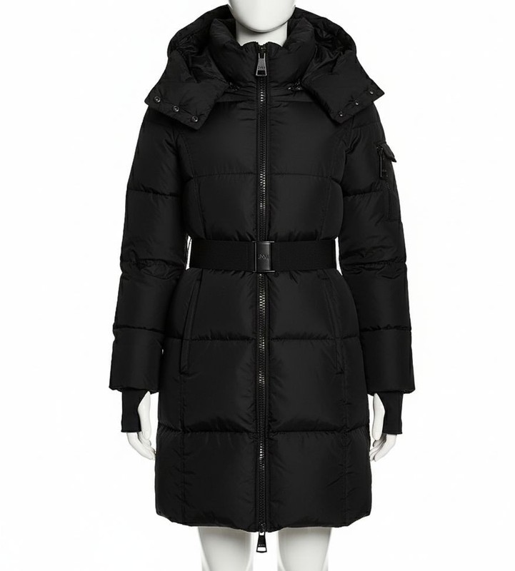 SAM Women’s Black Noho Belted Hooded Long Puffer Coat Size L