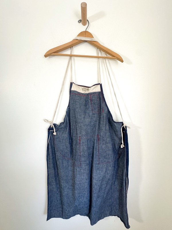 "Factory Apron & Towel Supply" Dark Denim Apron Selvedge Red and White Thread gallery