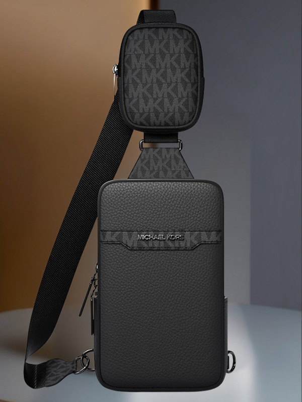 Michael Kors Cooper Men Medium Leather and Logo Sling Pack with Pouch Variation