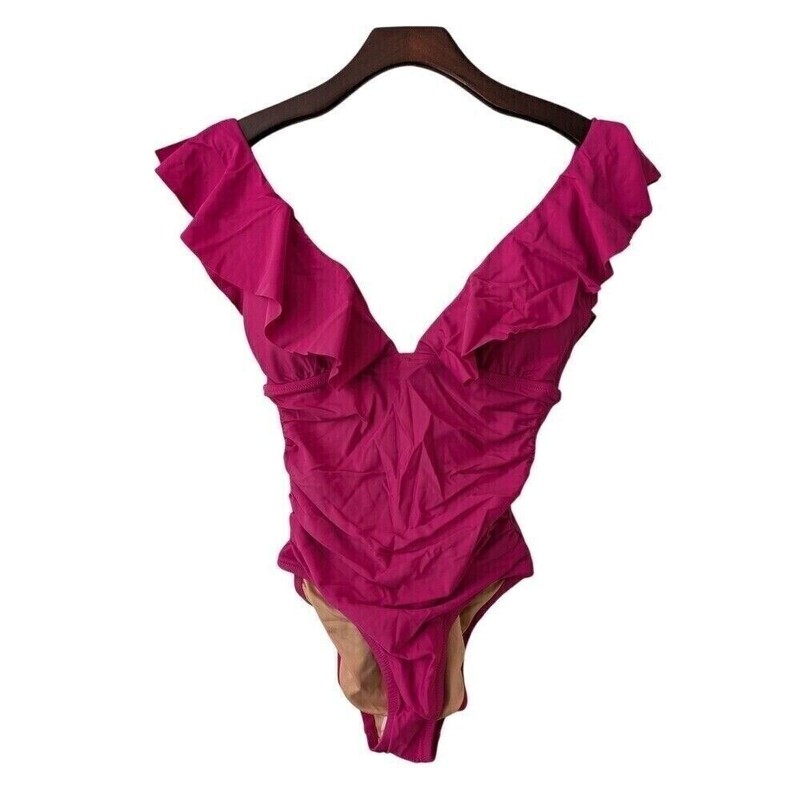 J. Crew Ruched Ruffle One-Piece Swimsuit Size 16 Pink NWT $118 BP222
