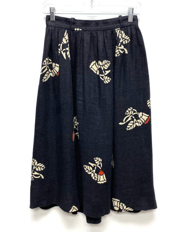 VTG 80s Valentino Boutique A-Line Midi Skirt Womens Gray Floral French 12 S