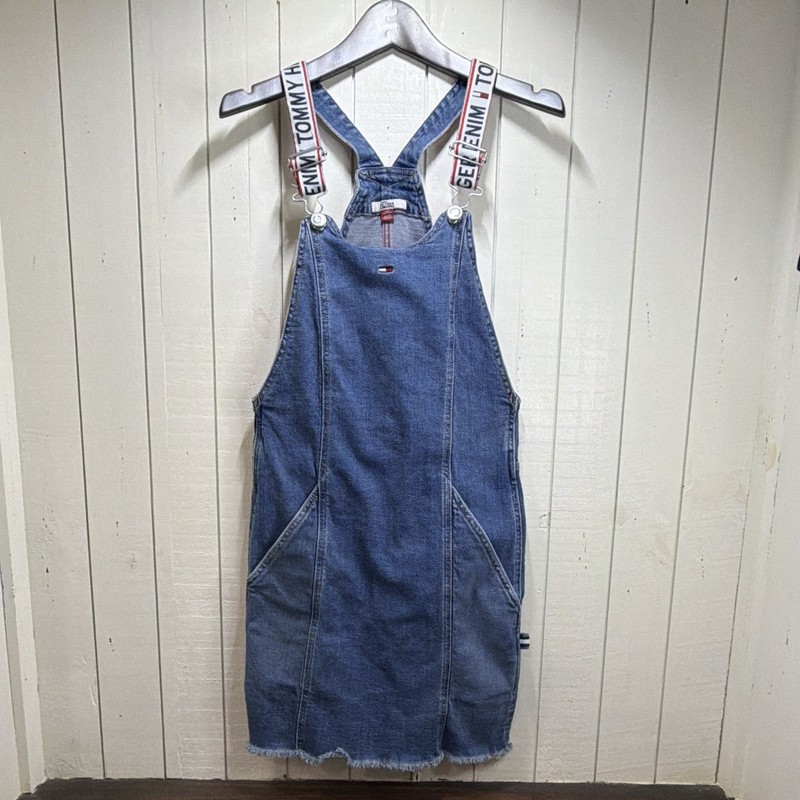 Tommy Hilfiger Denim Blue Solid Overall Pinafore Dress XXS Sleeveless Pockets