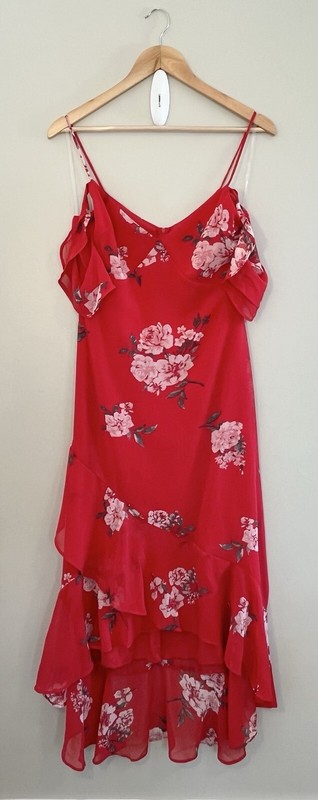Speechless Red Floral Midi Dress NWT Sz M, High-low Hem, Ruffles, Fairy