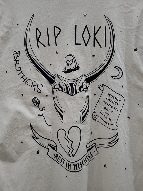 THOR RIP LOKI Cream Black Graphic T SHIRT Love & Thunder Rest In Mischief Marvel