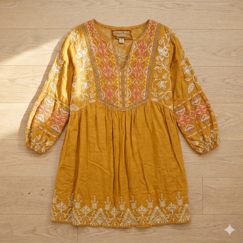 Johnny Was Women’s XL Boho Artsy Eclectic Eyelet Lace Embroidered Tunic Dress
