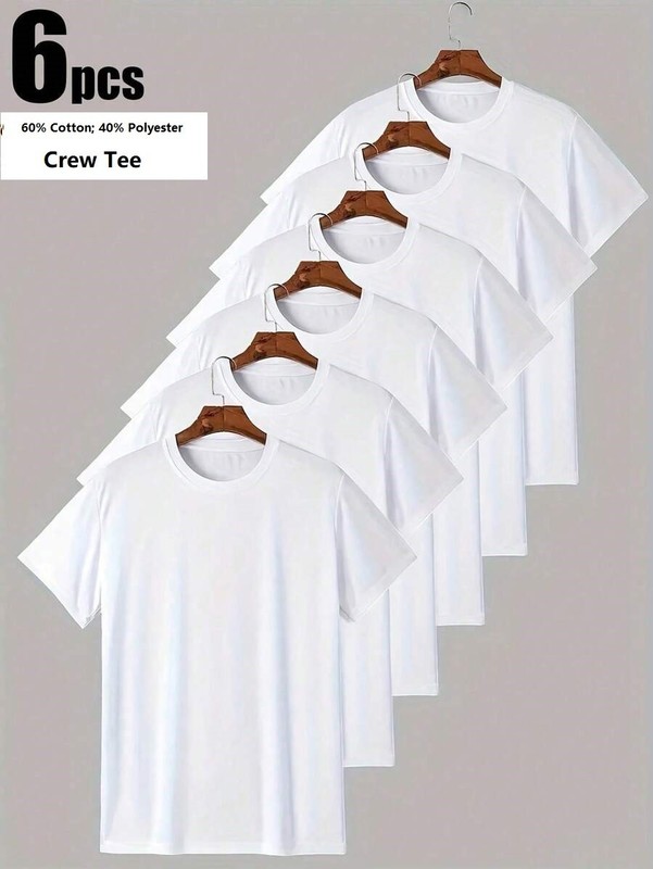Men’s 6-Pack White Crew-Neck T-SHIRTS » TAGLESS-COTTON»