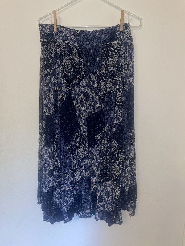 gnw Blue White Floral Chiffon Midi A-Line Skirt Ruffle Pull On Size L