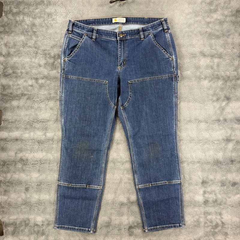 Carhartt Double Knee Jeans Women Size 16 (35×29) Medium Wash Workwear 103915 421