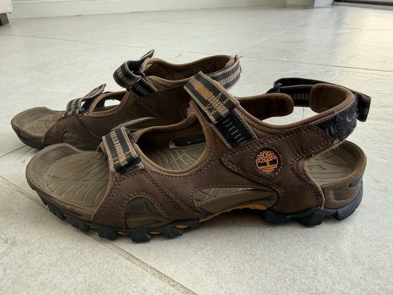 Timberland Men’s Sport Sandals Brown Leather Hook & Loop Adjustable Strap US 7