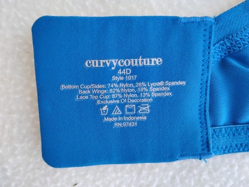 Curvy Couture Bra Size 44D Blue Intimates Tulip Lace Push Up Underwire gallery