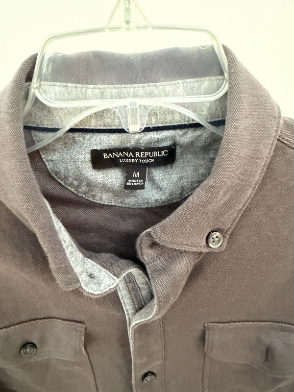 Banana Republic Luxury Touch Men's M Gray Solid Long Sleeve Button-Down Shirt gallery