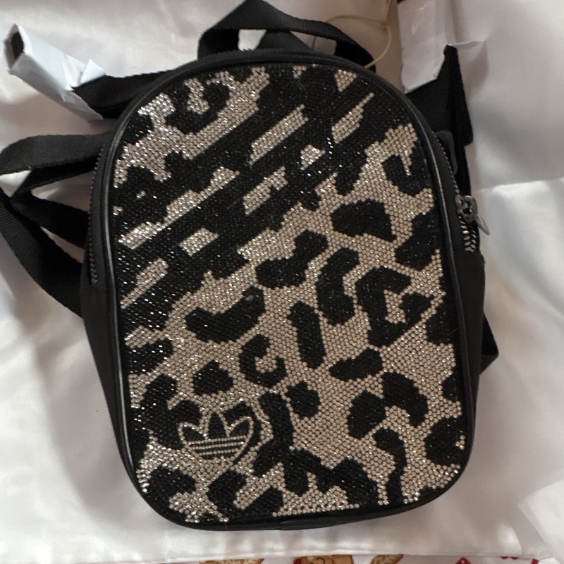 adidas Originals Small Mini Backpack Leopard Animal Print Black Beige Zip