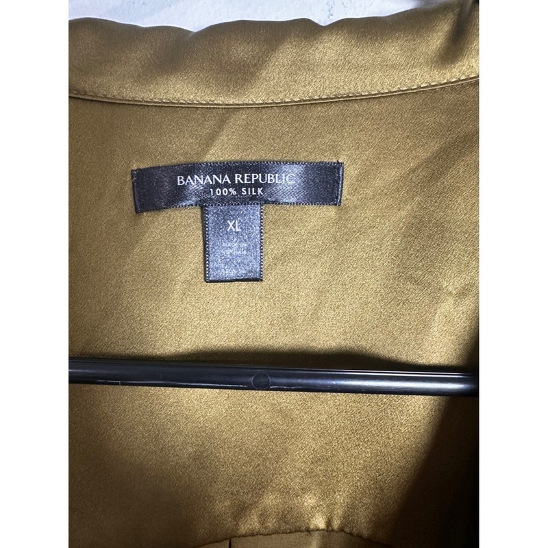 Banana Republic 100% Silk Charmeuse Resort Shirt Golden Olive Bronze XL 746044 gallery